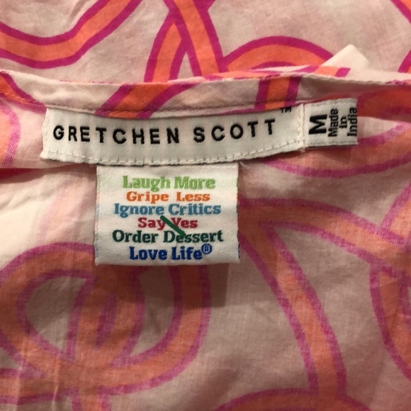 Gretchen Scott cotton tunic blouse beach cover-up size M orange pink geo pattern - Picture 6 of 8